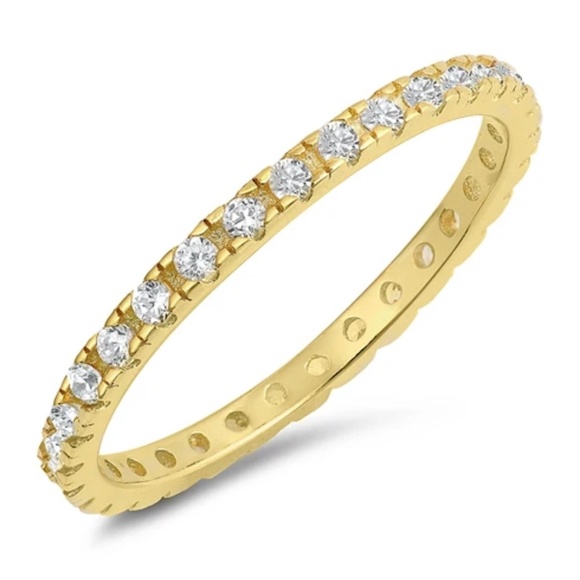 Sterling Silver CZ Ring – Gold Eternity Band (Size 8) - Picture 1 of 2